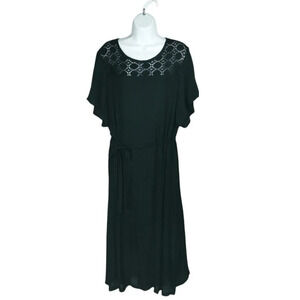 Claire France Maxi Black Dress with Lace and Matching Tie Up  Belt 16 NWT